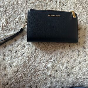Michael Kors Black Leather Wristlet with Gold Accents